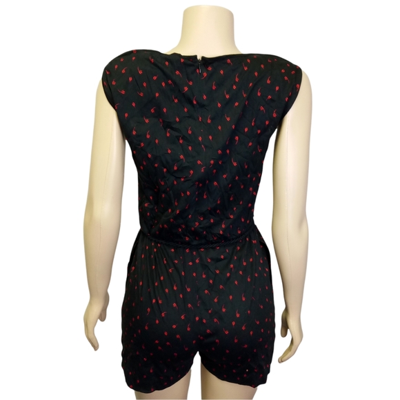 A.P.C. Black short Romper with Red Flowers M - Picture 3 of 11